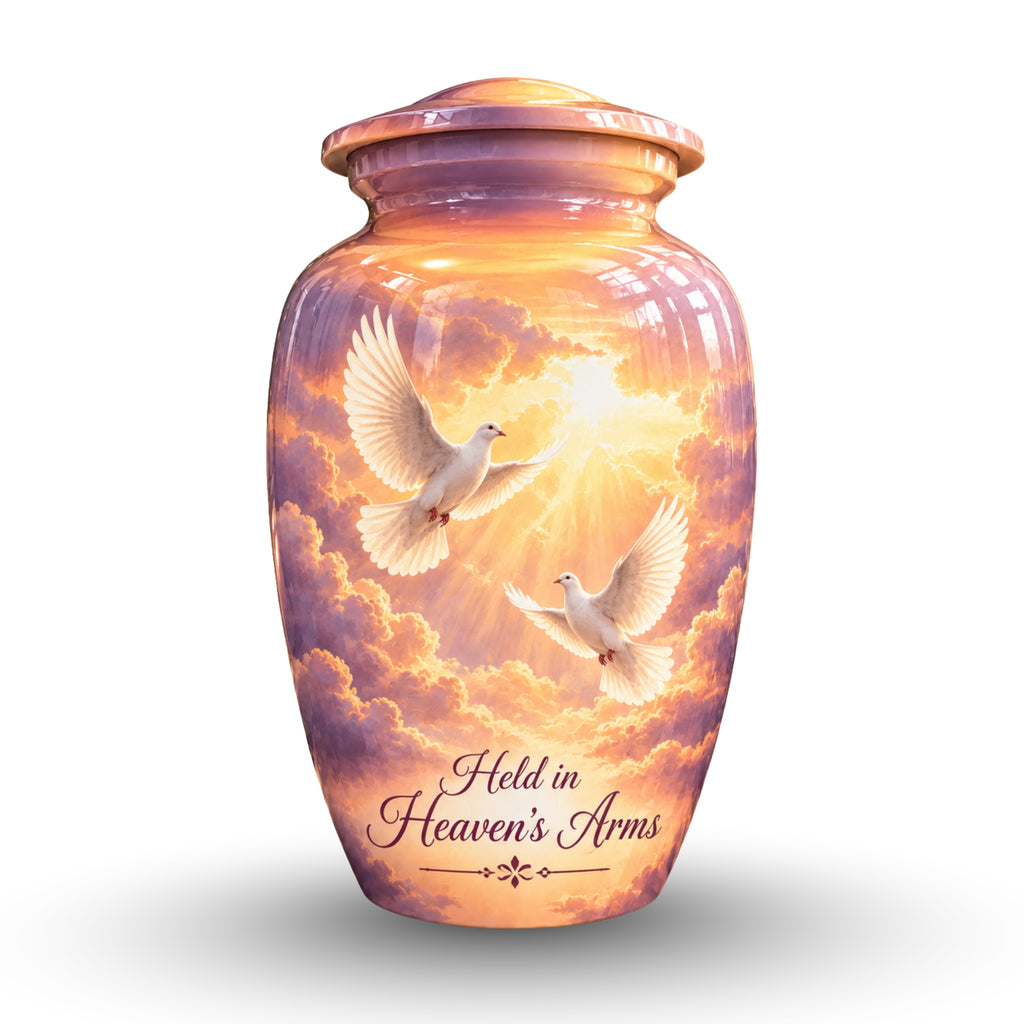 Heavenly Doves Cremation Urn for Human Ashes – Personalized Handmade Aluminum Urn