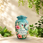 hibiscus hummingbird garden cremation urn for human ashes, handmade aluminum – photo 2