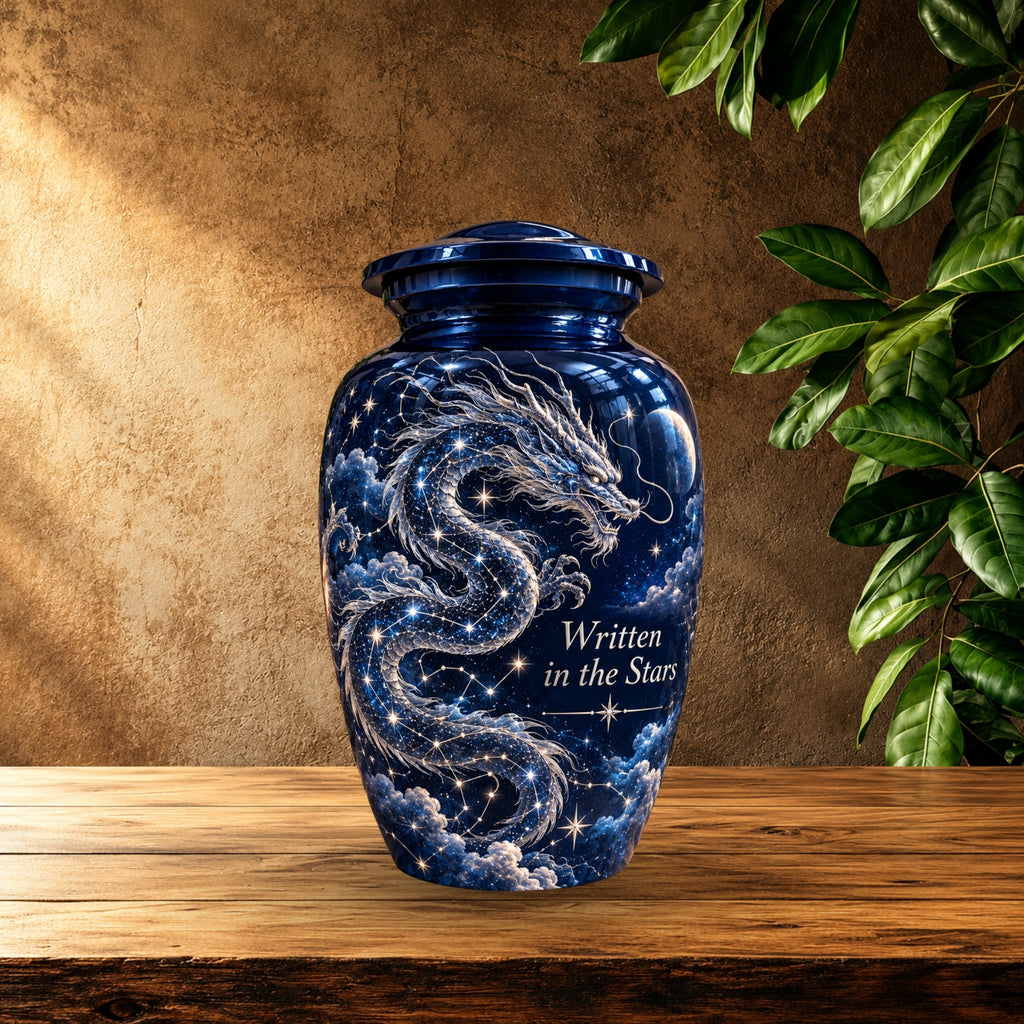 dragon design cremation urn with keepsakes, handmade aluminum urn – photo 2
