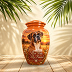 custom dog portrait memorial urn for pet ashes, handmade aluminum pet memorial urn with photo – picture 2
