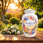Heart and Blossoms Cremation Urn for Human Ashes – Personalized Handmade Aluminum Urn