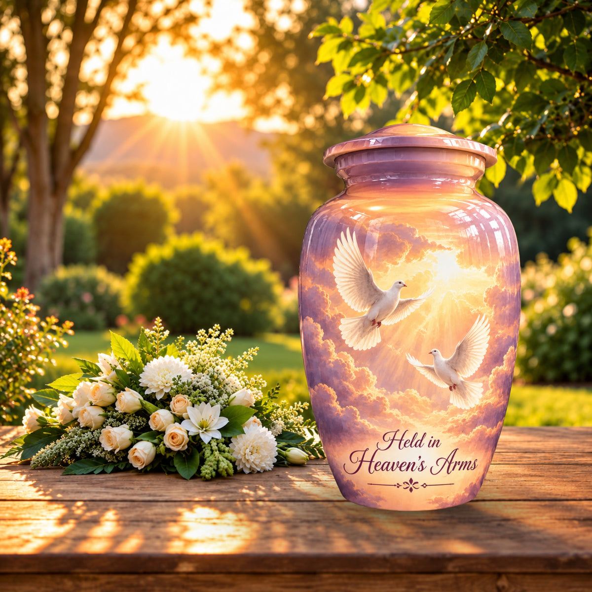 Heavenly Doves Cremation Urn for Human Ashes – Personalized Handmade Aluminum Urn