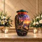 Wolf and Lake Cremation Urn for Human Ashes – Personalized Handmade Aluminum Urn