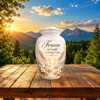 stairway to heaven angel wings cremation urn for human ashes, handmade aluminum – photo 3
