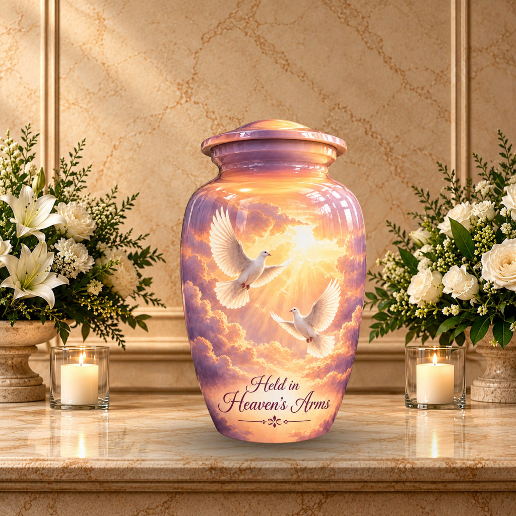 Heavenly Doves Cremation Urn for Human Ashes – Personalized Handmade Aluminum Urn