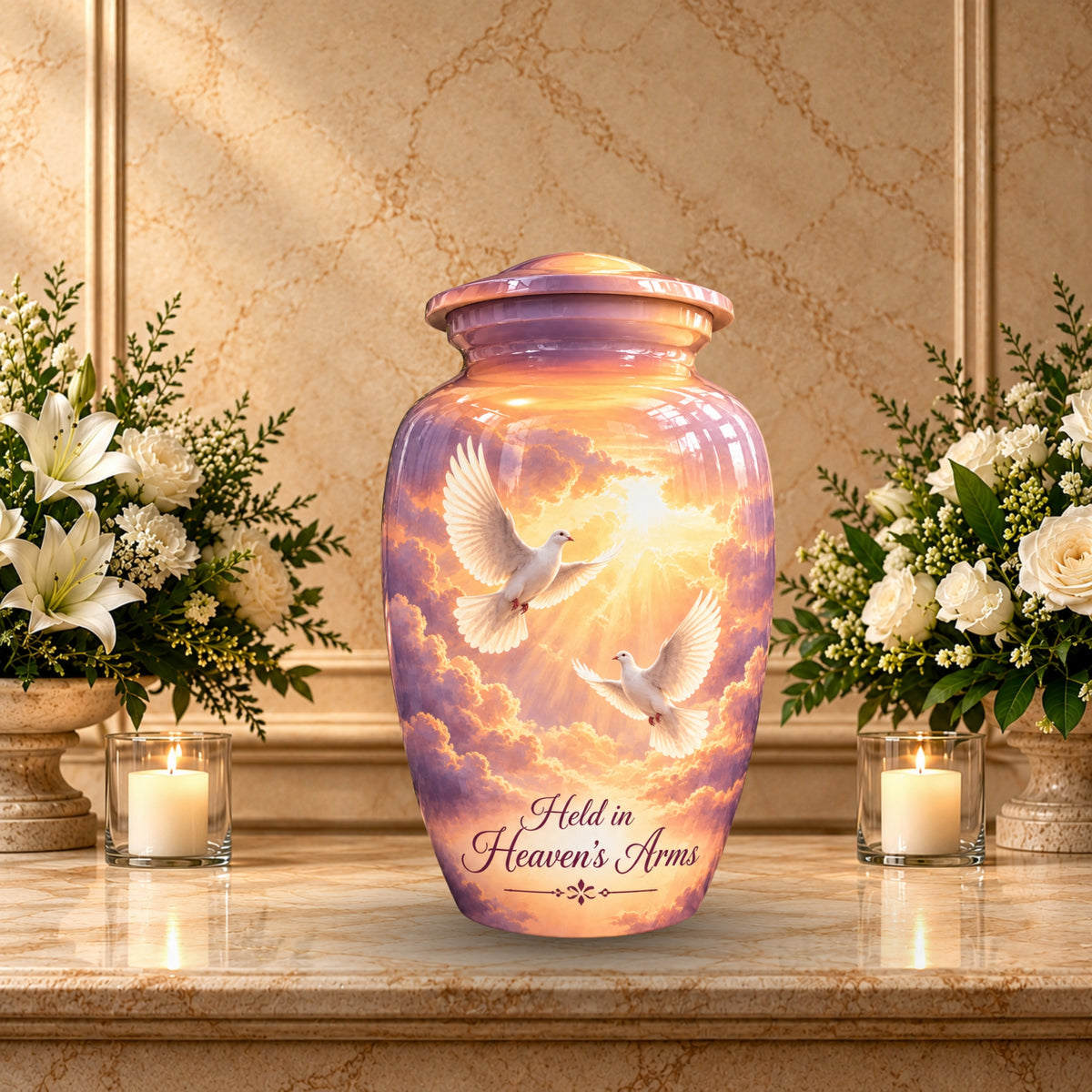 Heavenly Doves Cremation Urn for Human Ashes – Personalized Handmade Aluminum Urn