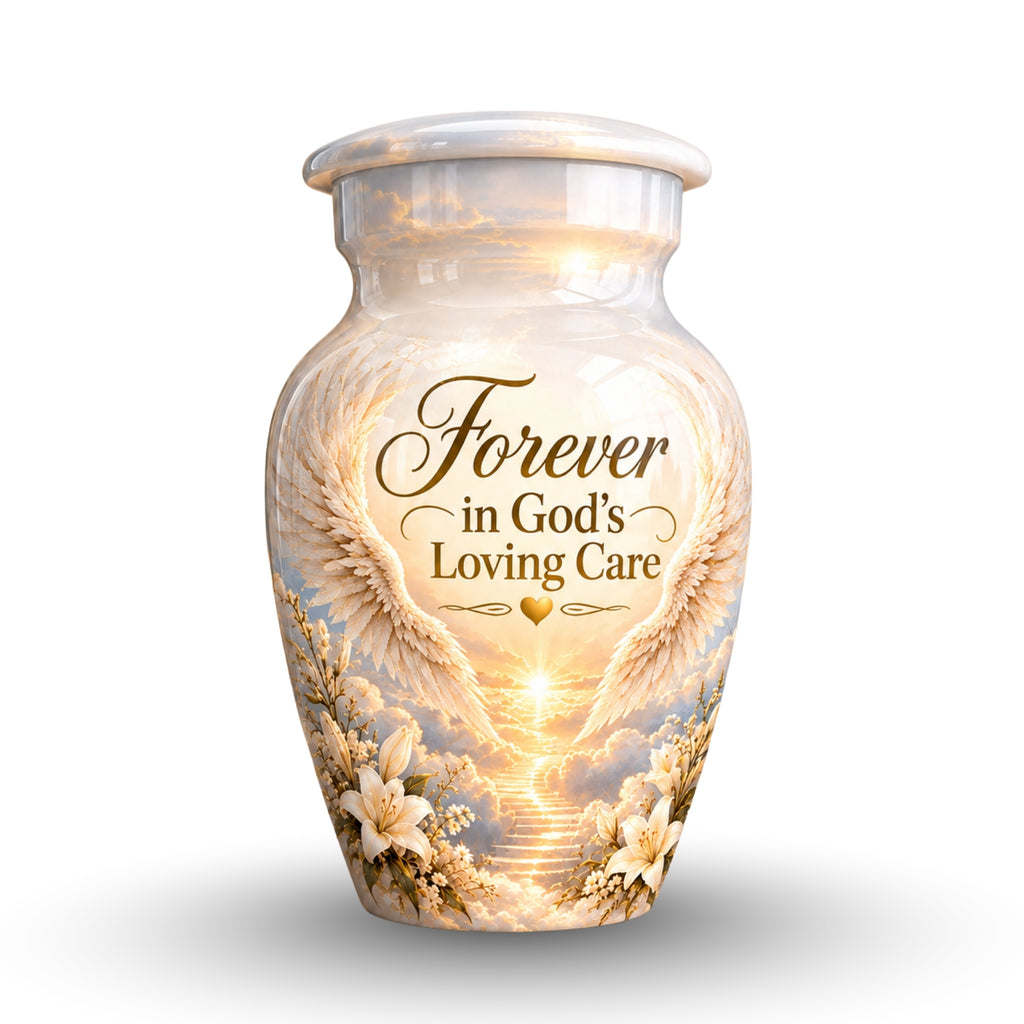 stairway to heaven angel wings cremation urn for human ashes, handmade aluminum – photo 4
