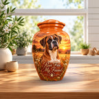 custom dog portrait memorial urn for pet ashes, handmade aluminum pet memorial urn with photo – picture 4
