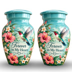 hibiscus hummingbird garden cremation urn for human ashes, handmade aluminum – photo 5