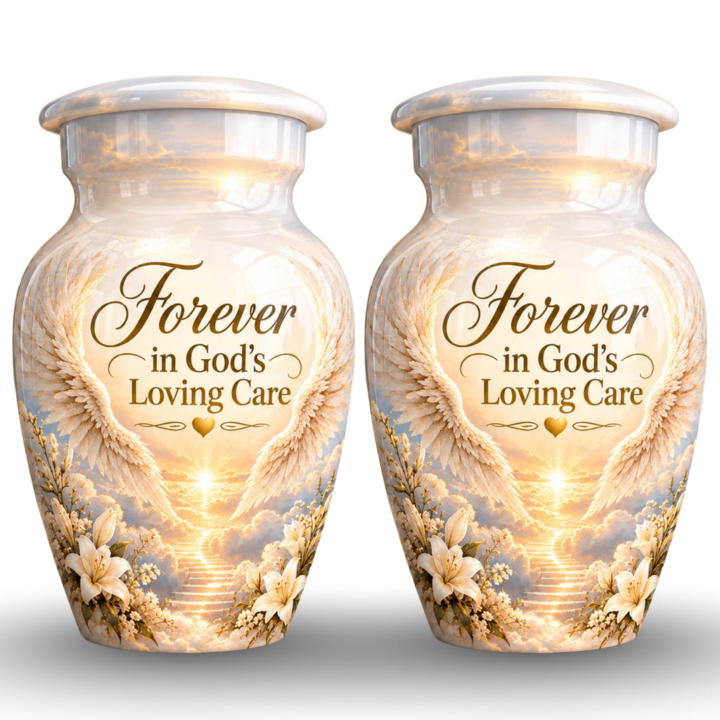 stairway to heaven angel wings cremation urn for human ashes, handmade aluminum – photo 5