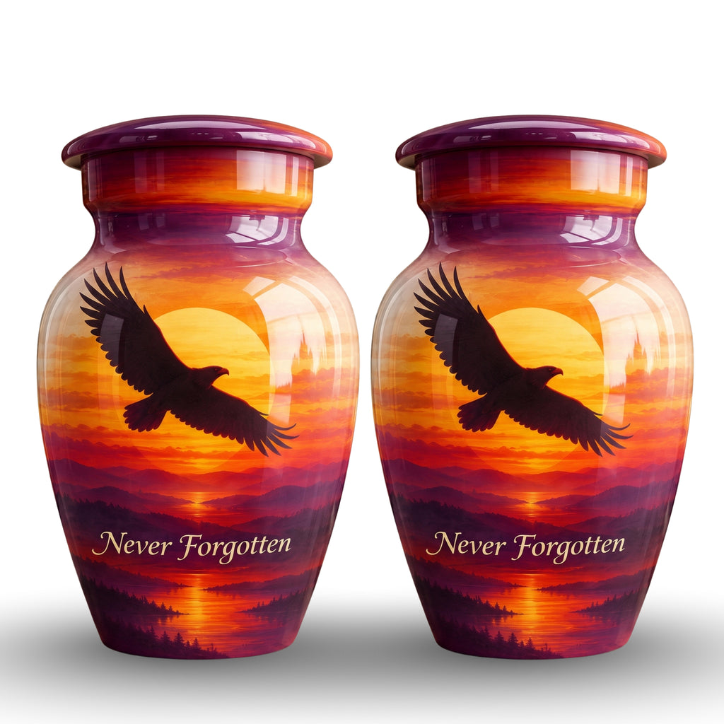 "Never Forgotten" Eagle Cremation Urn for Human Ashes – Personalized Handmade Aluminum Urn