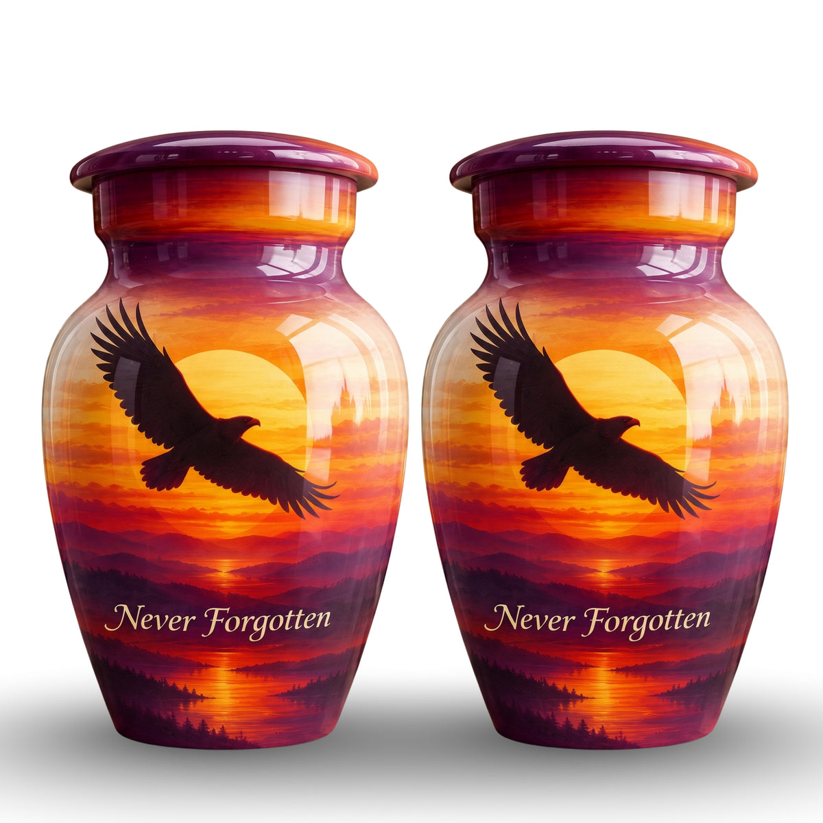 "Never Forgotten" Eagle Cremation Urn for Human Ashes – Personalized Handmade Aluminum Urn