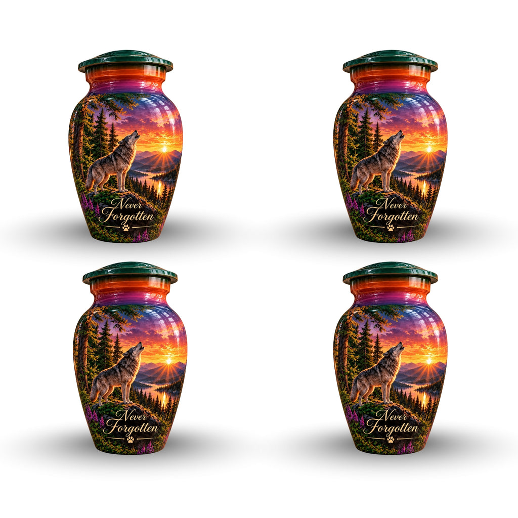 Wolf and Lake Cremation Urn for Human Ashes – Personalized Handmade Aluminum Urn