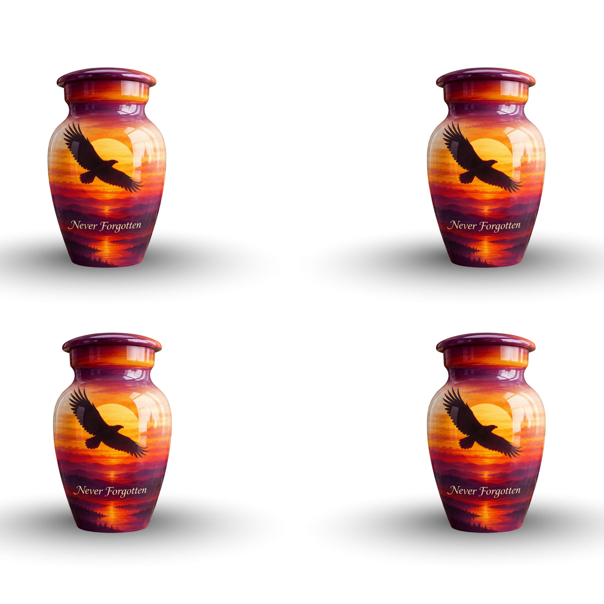 "Never Forgotten" Eagle Cremation Urn for Human Ashes – Personalized Handmade Aluminum Urn