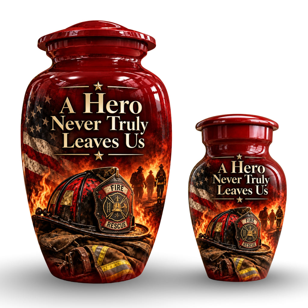 firefighter hero memorial cremation urn for human ashes, handmade aluminum – photo 7
