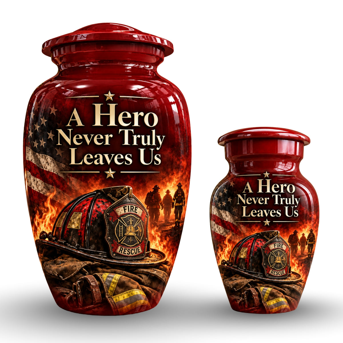 firefighter hero memorial cremation urn for human ashes, handmade aluminum – photo 7