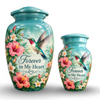 hibiscus hummingbird garden cremation urn for human ashes, handmade aluminum – photo 7