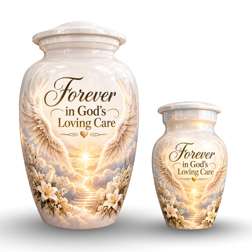 stairway to heaven angel wings cremation urn for human ashes, handmade aluminum – photo 7