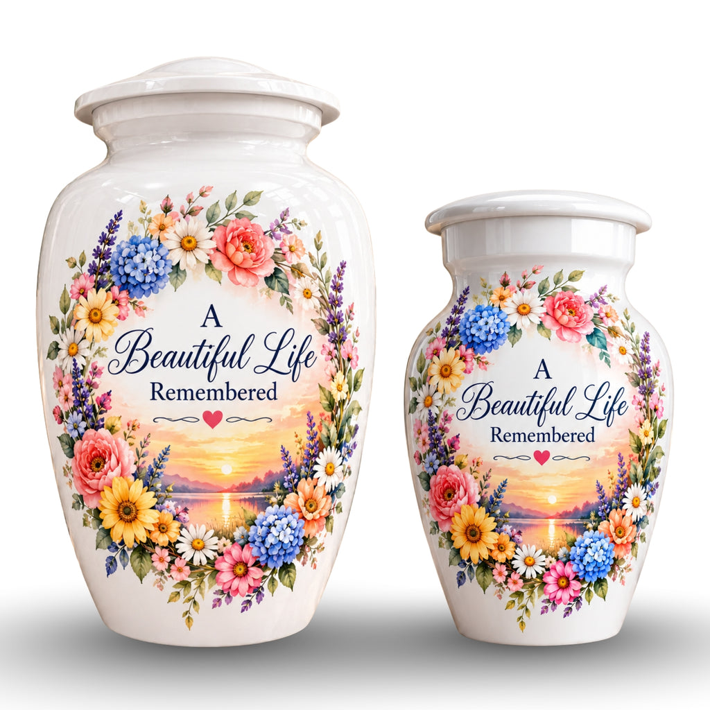 Heart and Blossoms Cremation Urn for Human Ashes – Personalized Handmade Aluminum Urn