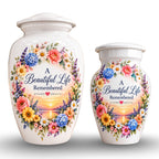 Heart and Blossoms Cremation Urn for Human Ashes – Personalized Handmade Aluminum Urn