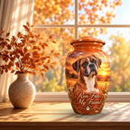custom dog portrait memorial urn for pet ashes, handmade aluminum pet memorial urn with photo – picture 7