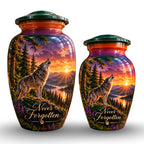 Wolf and Lake Cremation Urn for Human Ashes – Personalized Handmade Aluminum Urn
