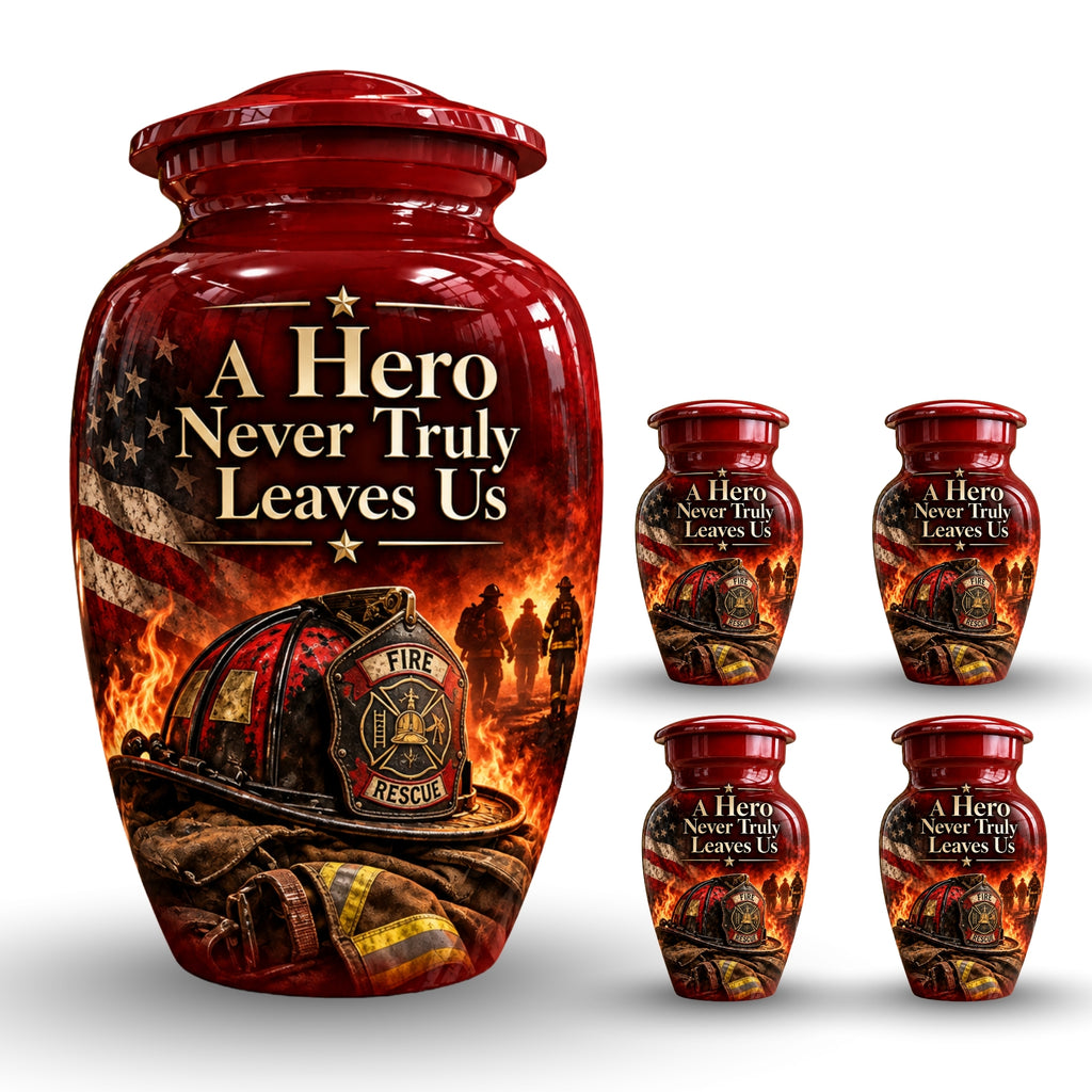 firefighter hero memorial cremation urn for human ashes, handmade aluminum – photo 8