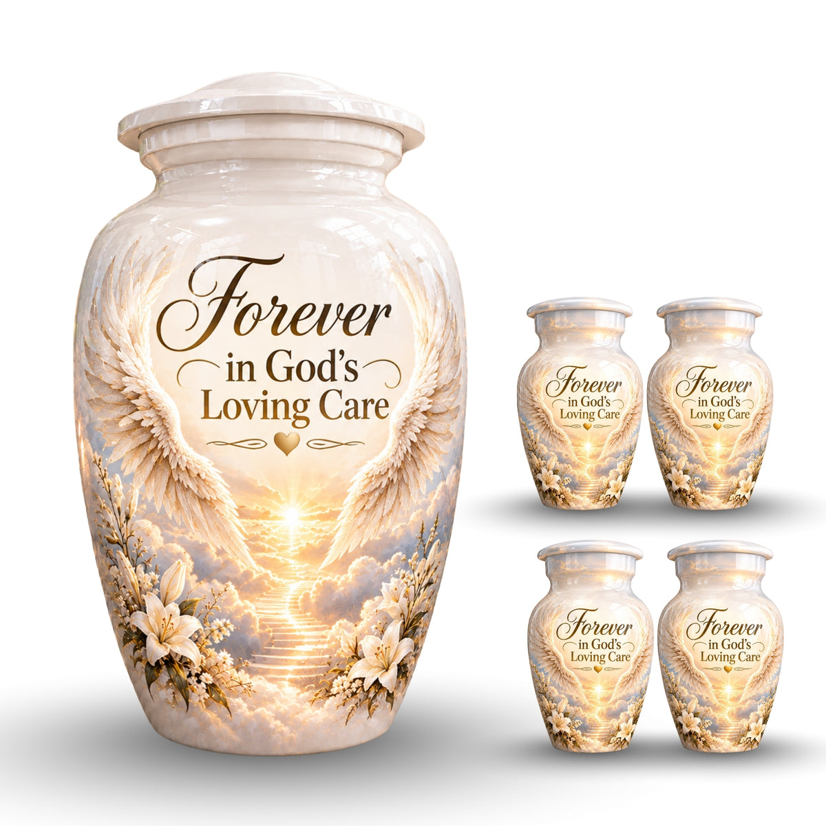 stairway to heaven angel wings cremation urn for human ashes, handmade aluminum – photo 8