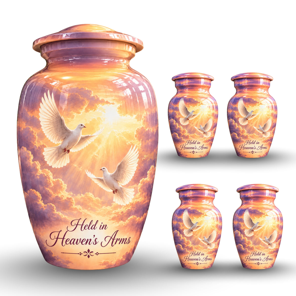 Heavenly Doves Cremation Urn for Human Ashes – Personalized Handmade Aluminum Urn