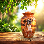 custom dog portrait memorial urn for pet ashes, handmade aluminum pet memorial urn with photo – picture 8