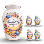 Heart and Blossoms Cremation Urn for Human Ashes – Personalized Handmade Aluminum Urn
