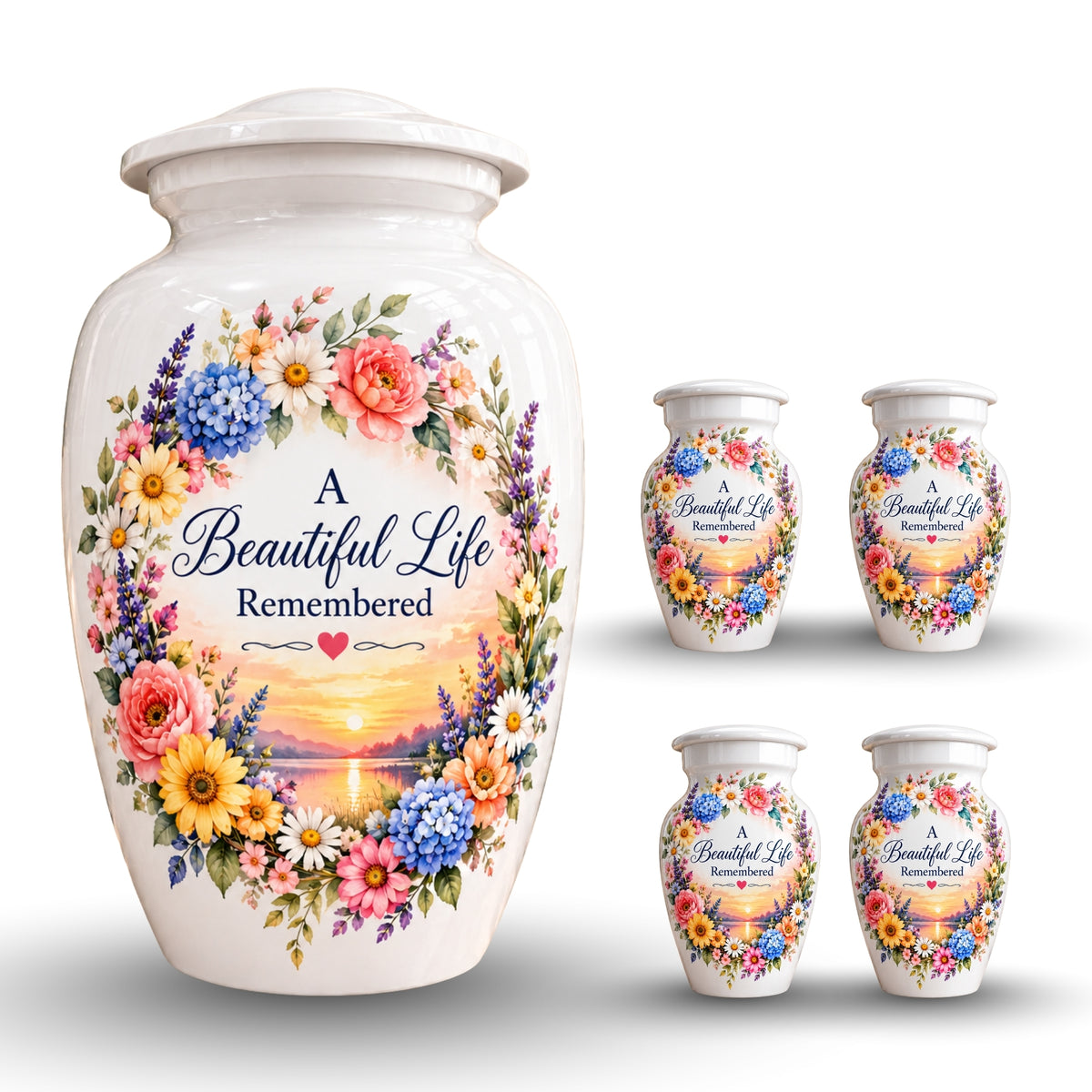 Heart and Blossoms Cremation Urn for Human Ashes – Personalized Handmade Aluminum Urn
