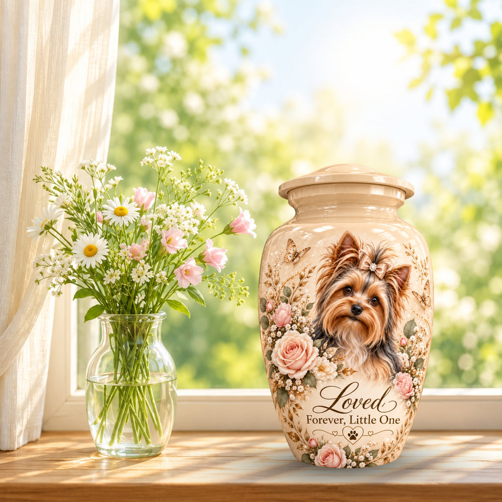 custom dog portrait urn for dog ashes, handmade aluminum pet memorial urn with photo – picture 9