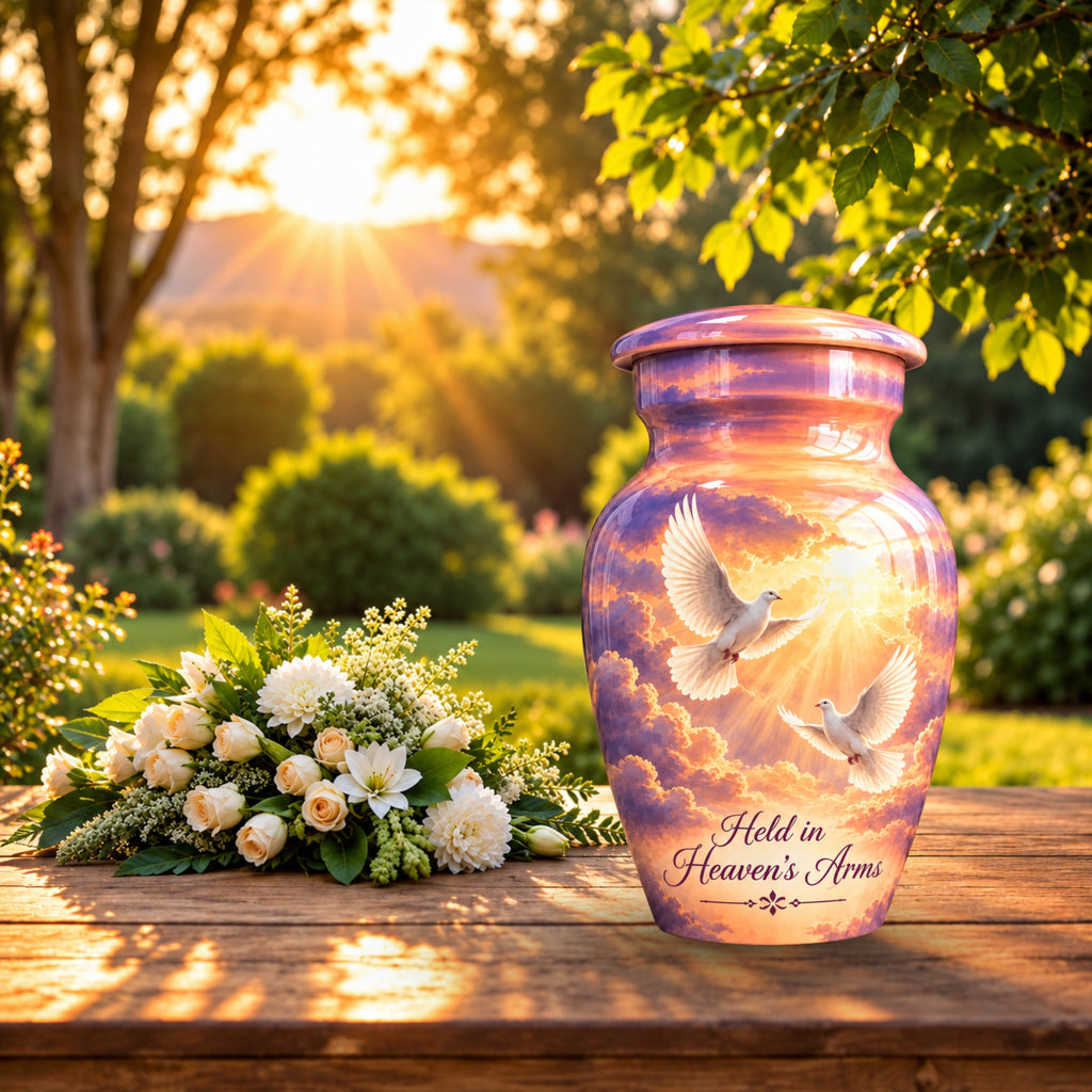 Heavenly Doves Cremation Urn for Human Ashes – Personalized Handmade Aluminum Urn