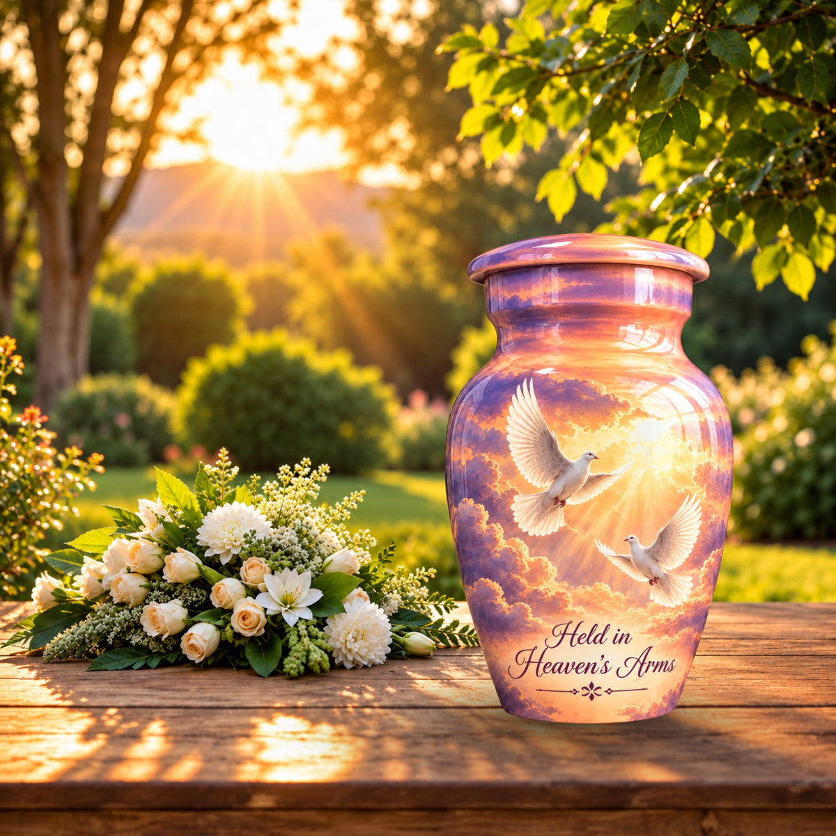 Heavenly Doves Cremation Urn for Human Ashes – Personalized Handmade Aluminum Urn
