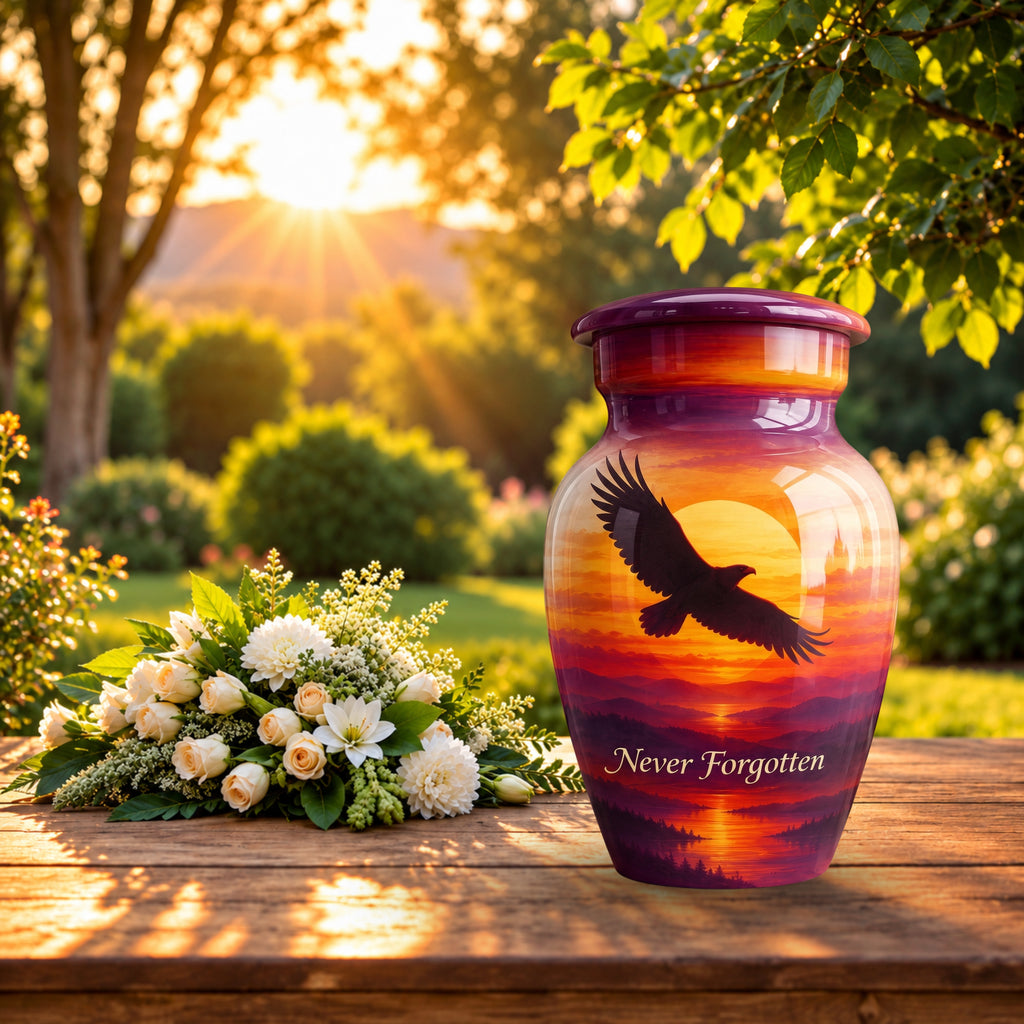 "Never Forgotten" Eagle Cremation Urn for Human Ashes – Personalized Handmade Aluminum Urn