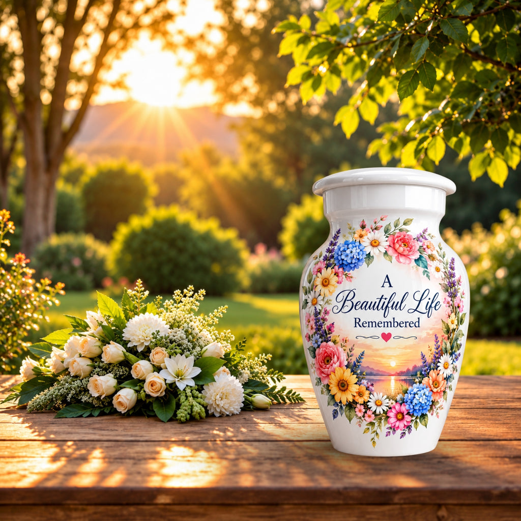 Heart and Blossoms Cremation Urn for Human Ashes – Personalized Handmade Aluminum Urn
