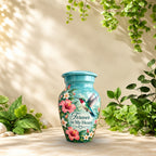 hibiscus hummingbird garden cremation urn for human ashes, handmade aluminum – photo 9