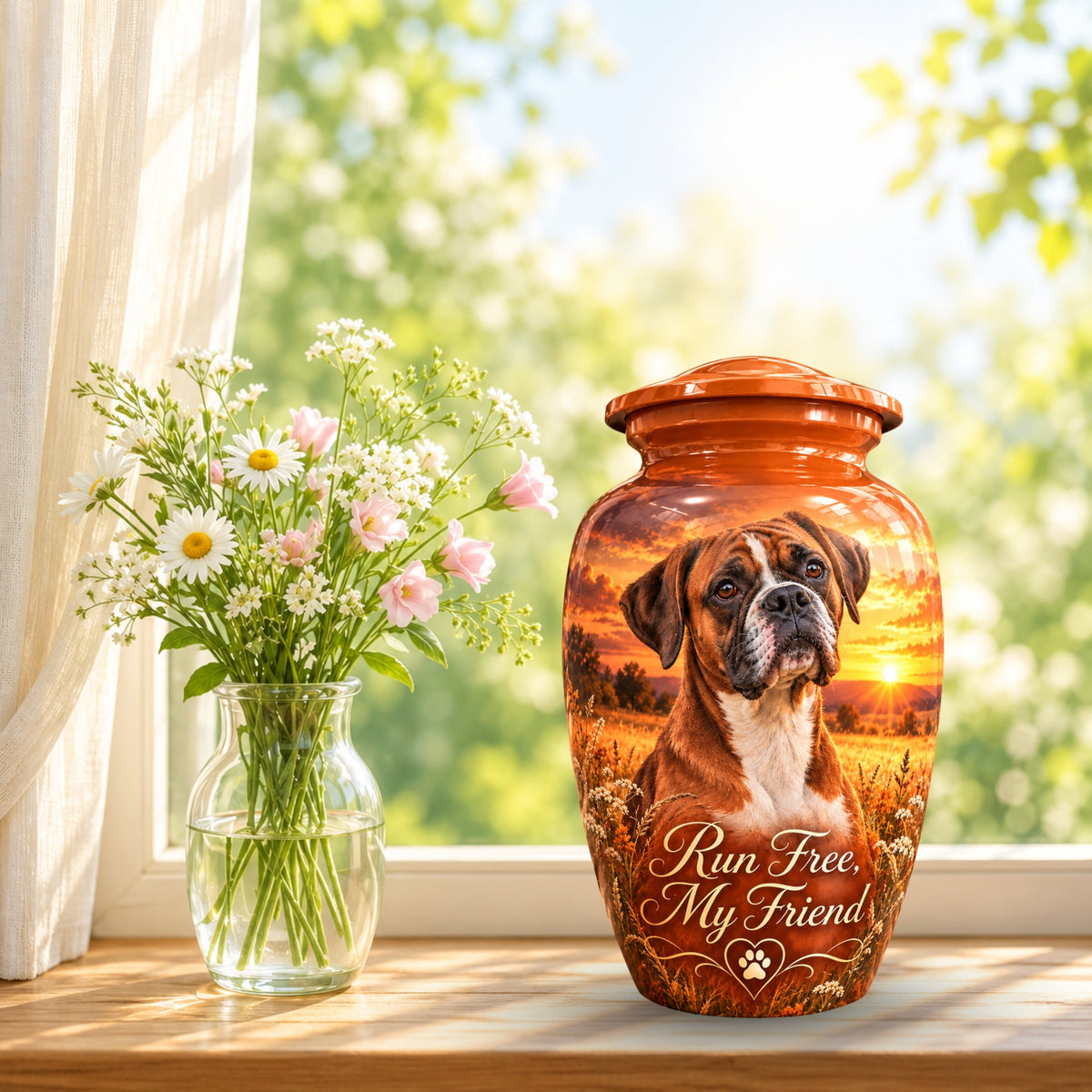 custom dog portrait memorial urn for pet ashes, handmade aluminum pet memorial urn with photo – picture 9