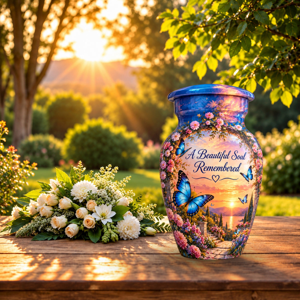 Lakeside Garden Cremation Urn for Human Ashes – Personalized Handmade Aluminum Urn