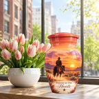 Watercolor Horse and Rider Cremation Urn for Human Ashes – Personalized Handmade Aluminum Urn