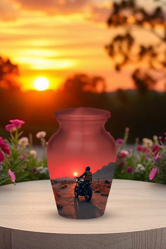 Motorcycle Cremation Urn for Human Ashes – Biker Memorial Urn with Velvet Bag