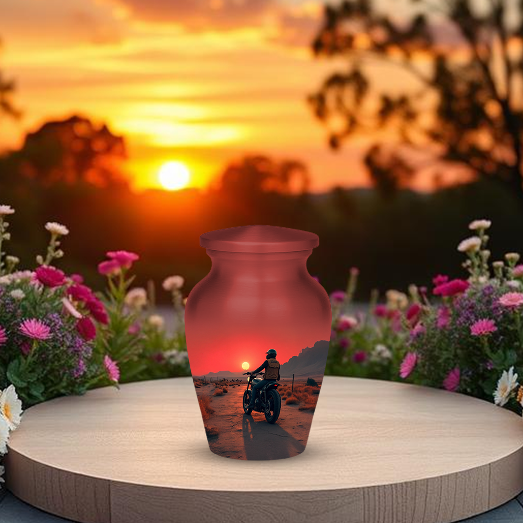 Motorcycle Cremation Urn for Human Ashes – Biker Memorial Urn with Velvet Bag