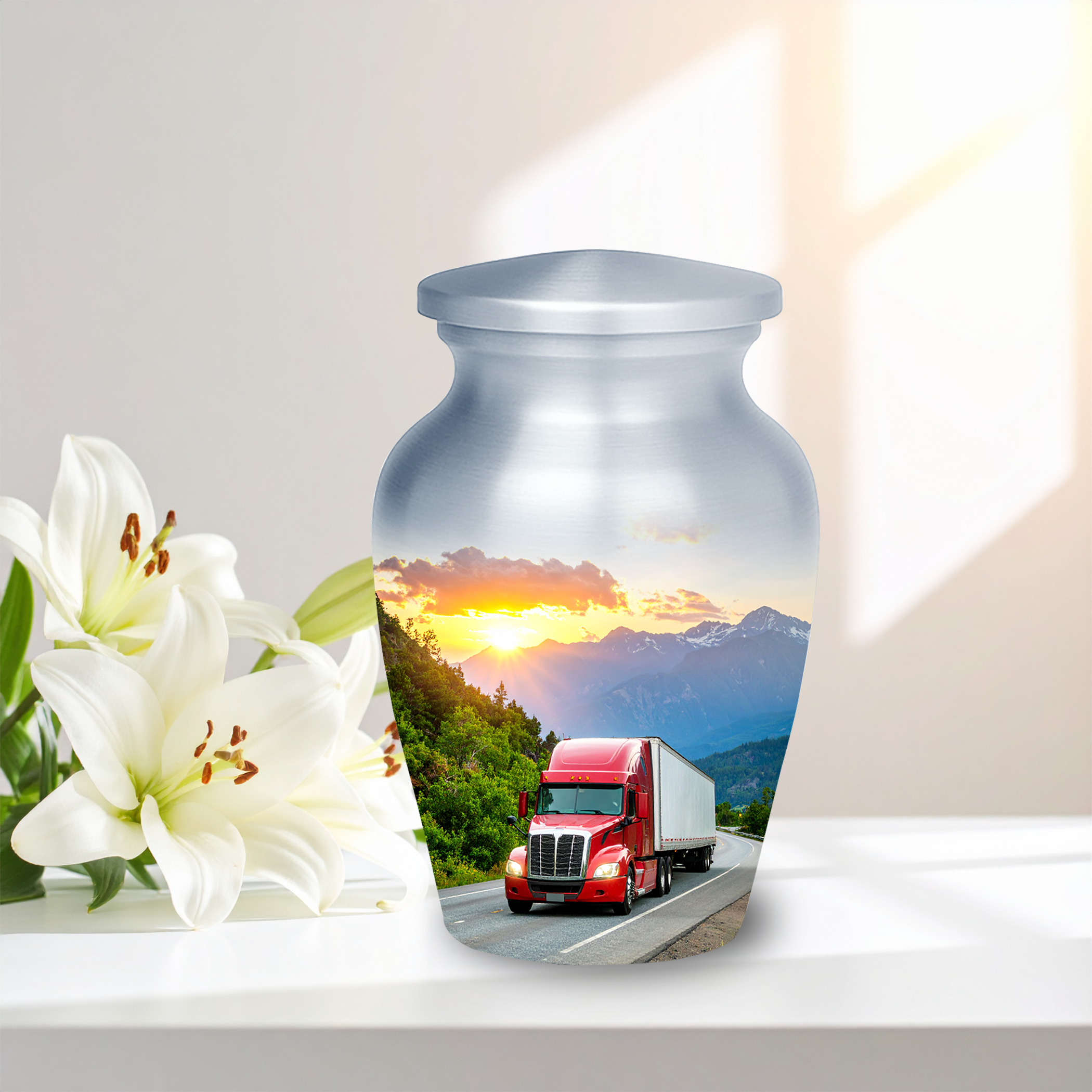 Decorative truck cremation urn for human ashes — premium quality