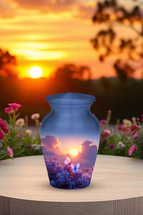 Sunset Butterfly Cremation Urn for Human Ashes – Memorial Urn with Velvet Bag