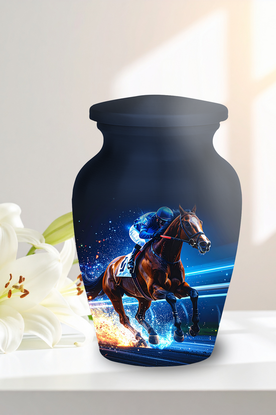 Horse Racing Cremation Urn for Ashes - Jockey Memorial Urn for Adults Large & Keepsake Set