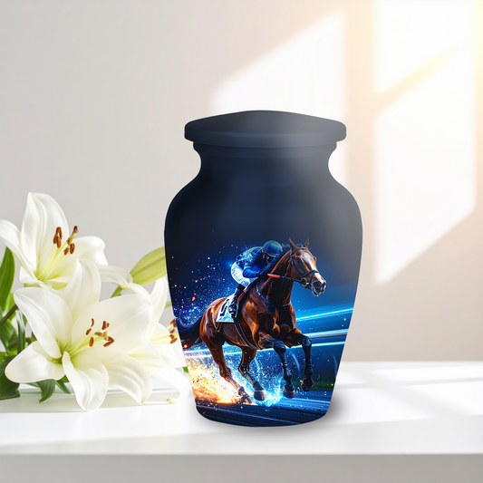 Horse Racing Cremation Urn for Ashes - Jockey Memorial Urn for Adults Large & Keepsake Set
