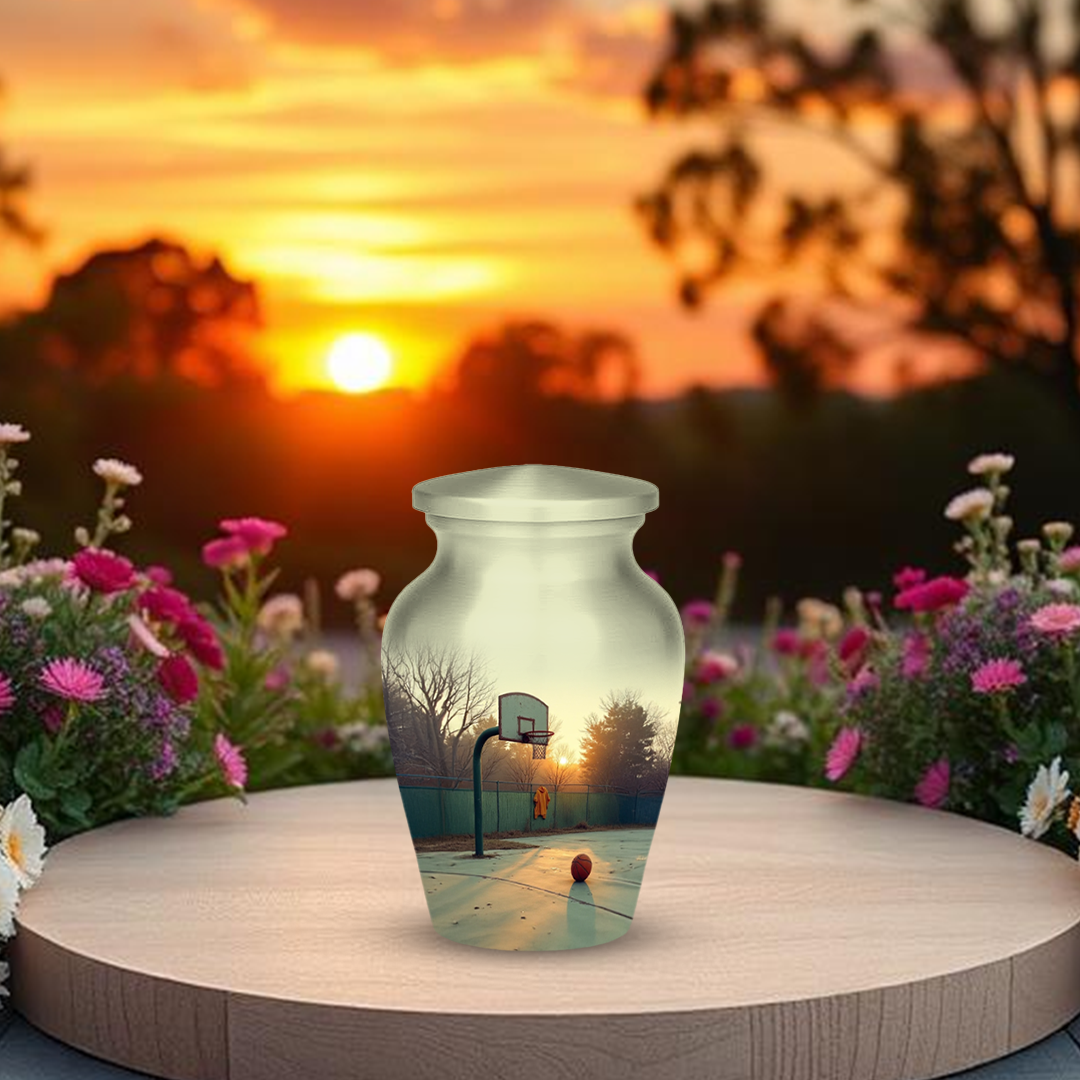 Basketball Cremation Urn for Human Ashes – Sports Memorial Urn with Velvet Bag