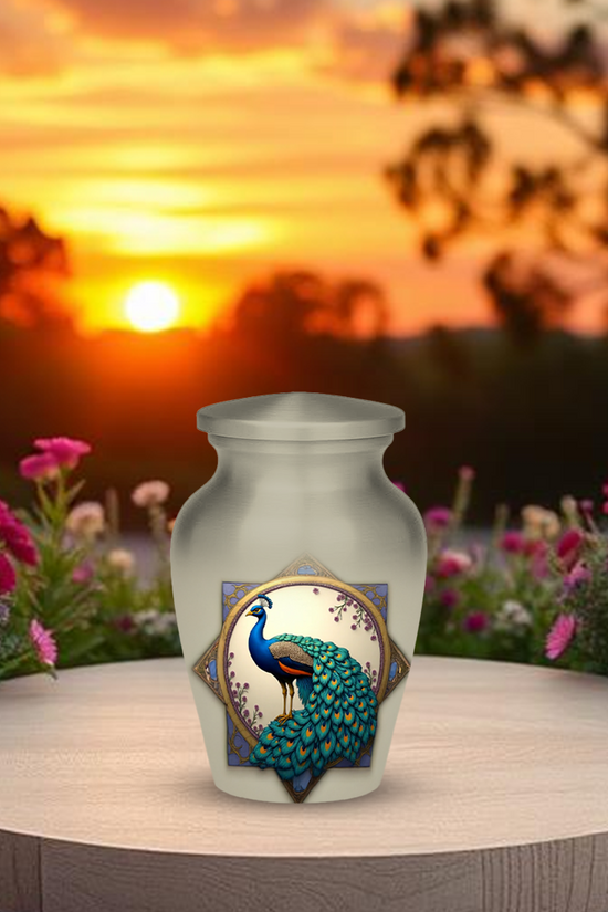 Peacock Cremation Urn for Human Ashes – Elegant Memorial Urn with Velvet Bag