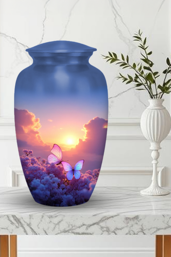 Sunset Butterfly Cremation Urn for Human Ashes – Memorial Urn with Velvet Bag